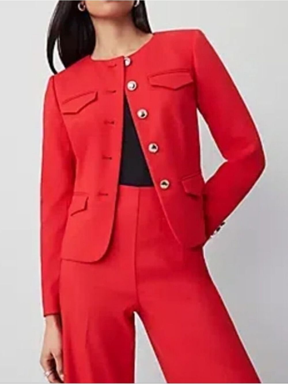 ANN TAYLOR FITTED CREW NECK JACKET BLAZER IN CHERRY SIZE 6 PETITE NWOT